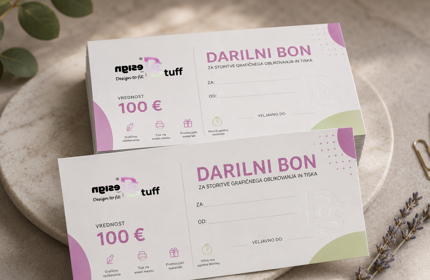 Darilni boni za salone, wellness, trgovine in podjetja. Profesionalno oblikovanje in tisk.