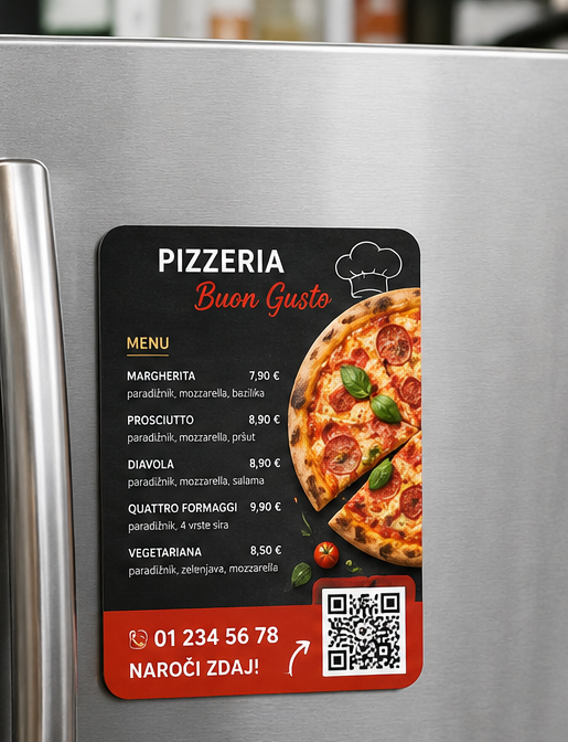 Promocijski magnet za gostinstvo Magnet z menijem in QR kodo_DStuff_si